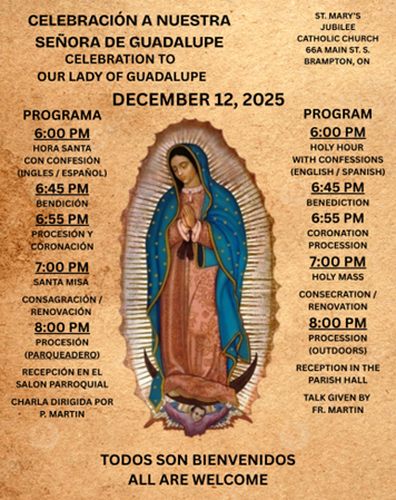 Programs for December 12 begins at 6 pm , Mass is at 7 pm